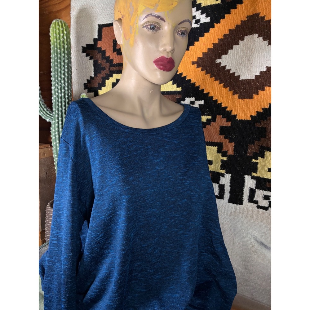 Faded Glory Long Sleeve Top Womens 3X Blue Excellent Space Dye Scoop Neck